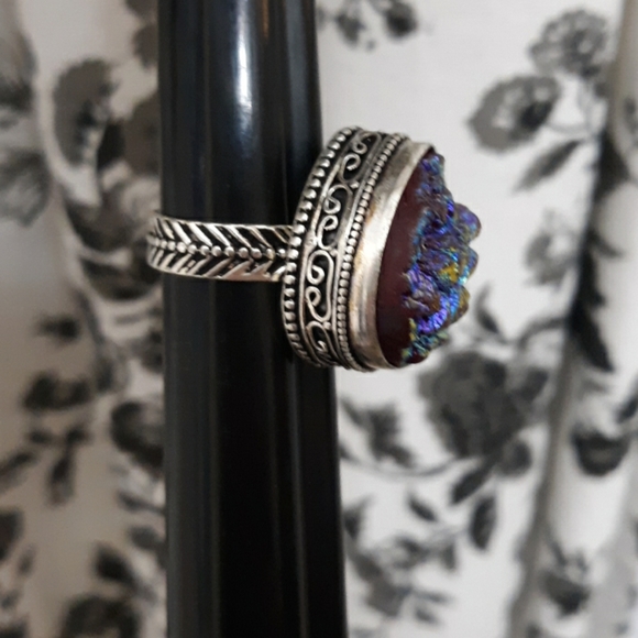 New Titanium Druzy 925 Silver Ring. - Picture 7 of 8